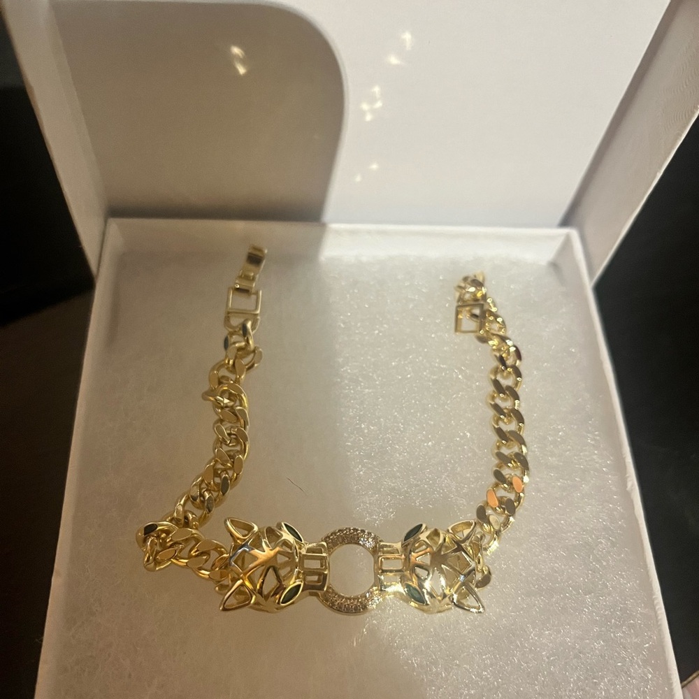 18k Gold Plated Double Cat Jaguar Gold Chain Bracelet Pave CZ